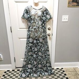 LuLaRoe Floral Sheer Maxi Dress - Pink And Blue Size 2X